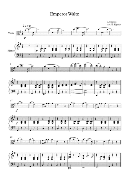 Emperor Waltz, Johann Strauss Jr., For Viola & Piano image number null