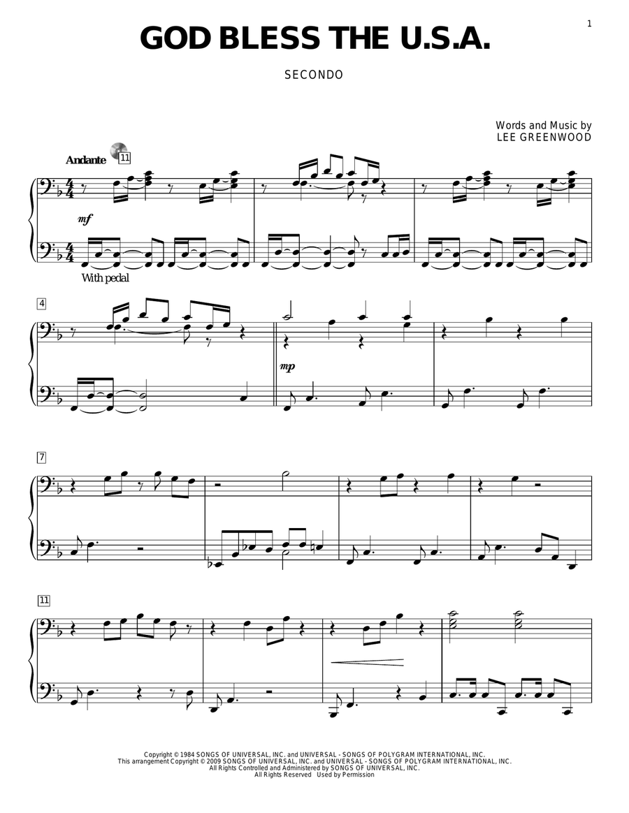 God Bless The U.S.A. Piano Duet scores gallery preview page 1
