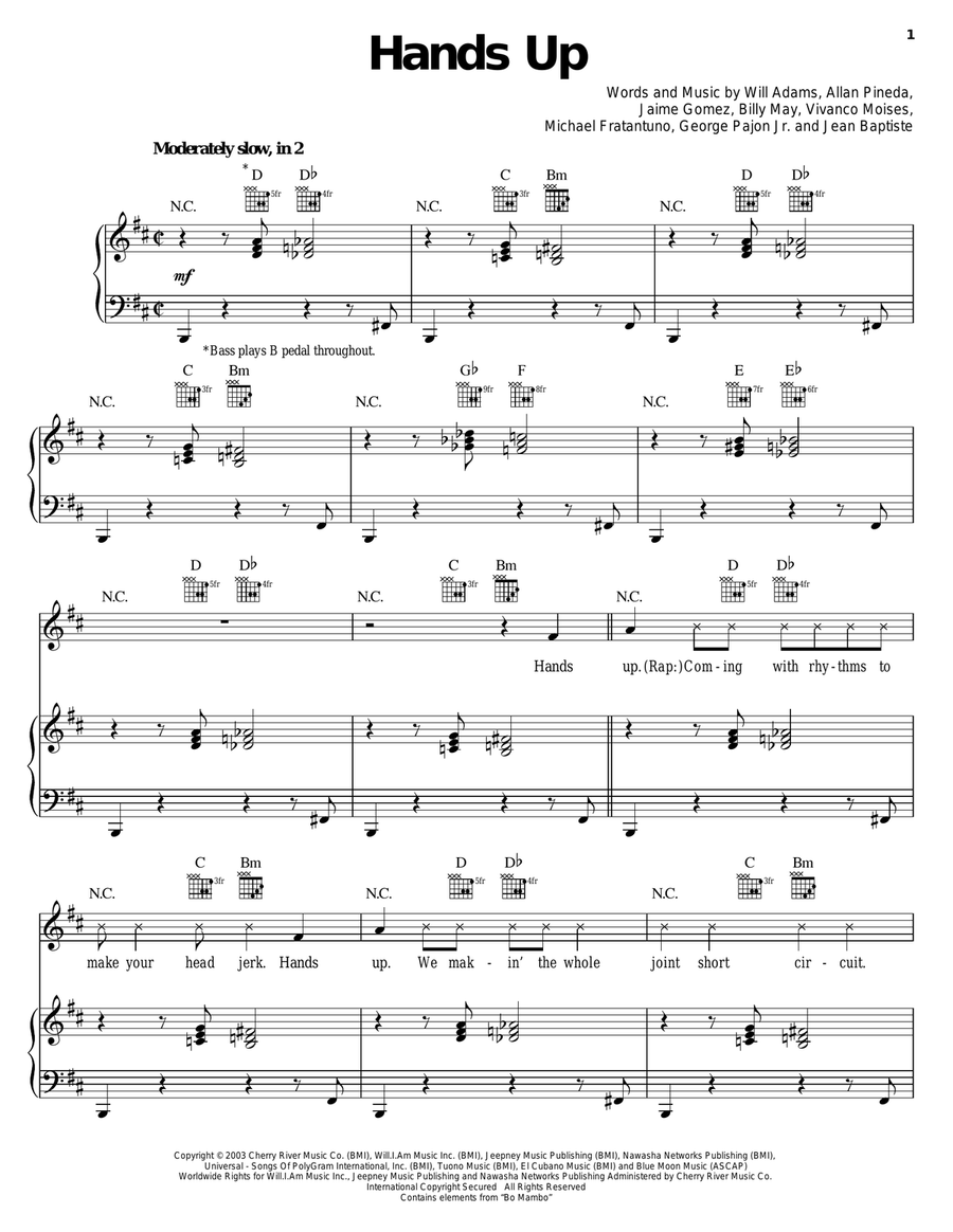 Hands Up Piano, Vocal, Guitar scores gallery preview page 1