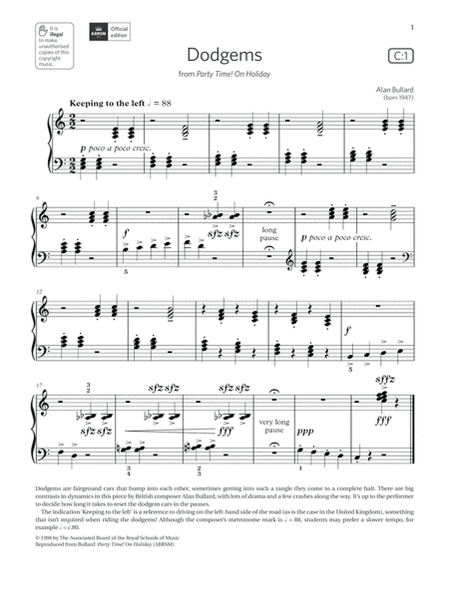 Dodgems (Grade Initial, list C1, from the ABRSM Piano Syllabus 2021 & 2022)