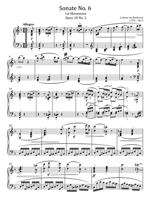 Book cover for Beethoven - Piano Sonata No.6 in F Major, Op.10 No.2 - 1st Mov Original For Piano Solo