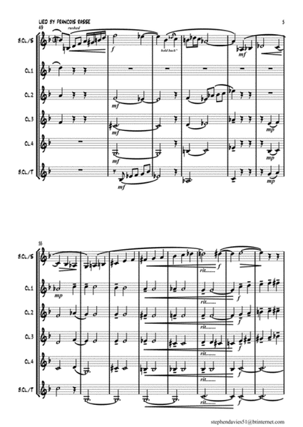 'Lied' (Song) By Francois Rasse for Solo Bass Clarinet & Clarinet Quintet image number null