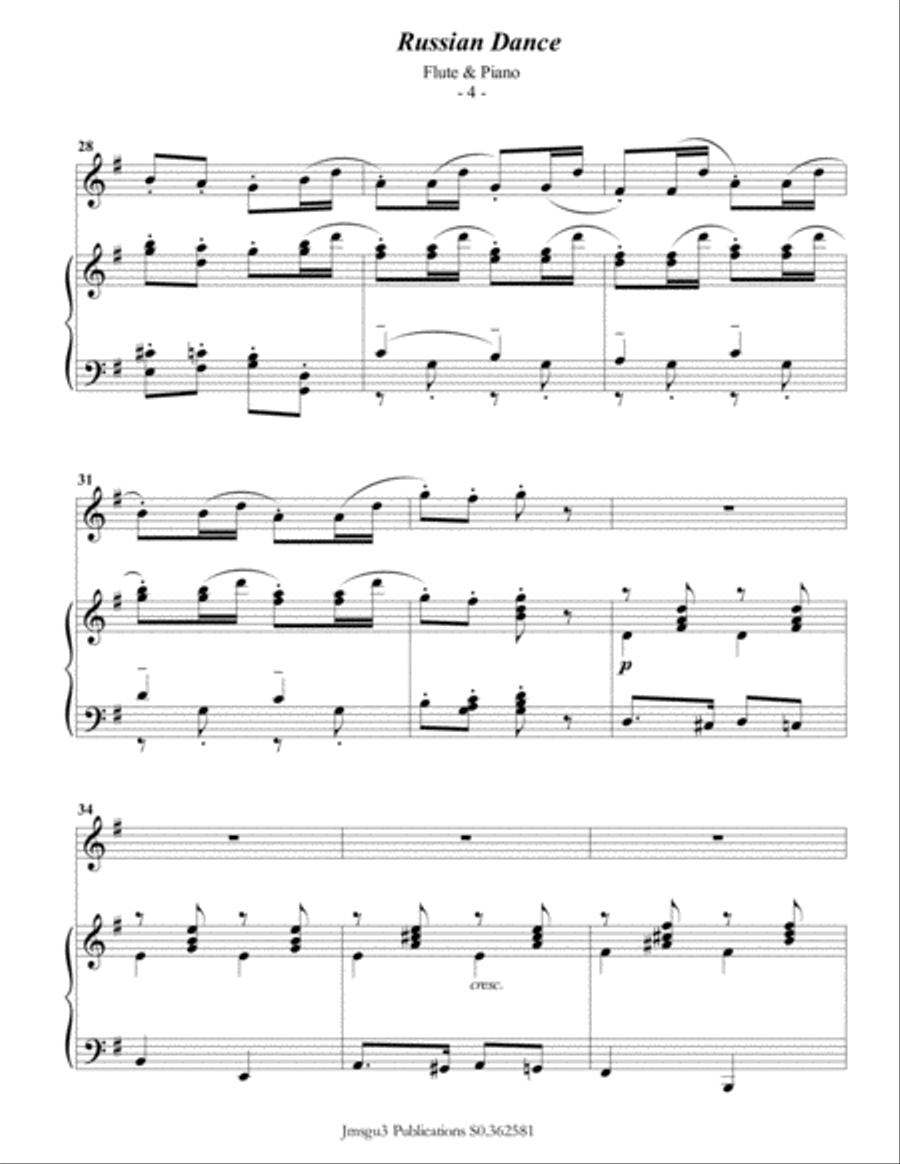 Tchaikovsky: Russian Dance from Nutcracker Suite for Flute & Piano Flute Solo scores gallery preview page 4