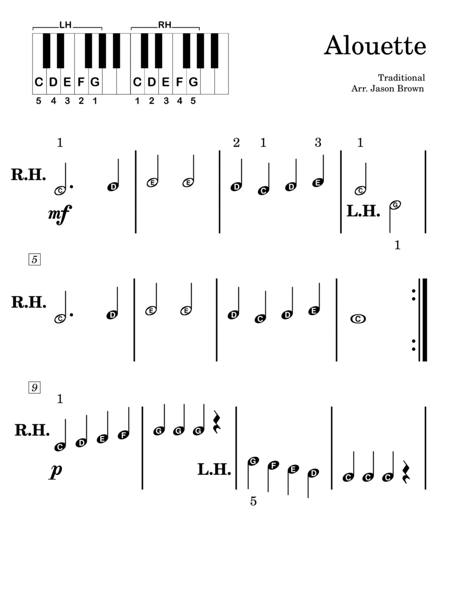 Alouette (Pre-Reading Version, Full Song) Piano Method scores gallery preview page 1
