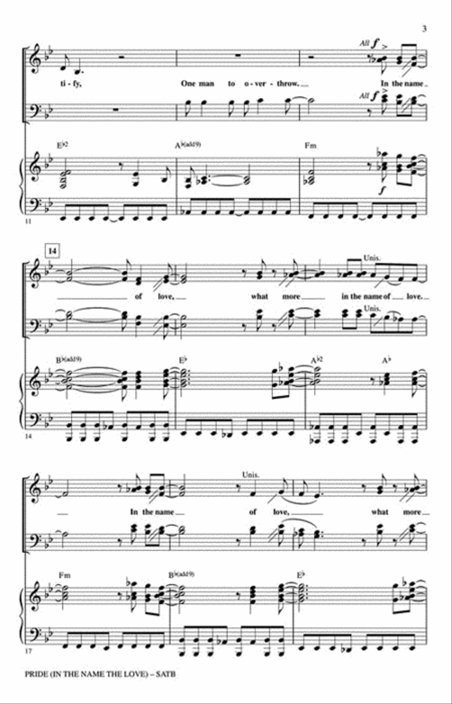 Pride (In the Name of Love) Choir scores gallery preview page 3