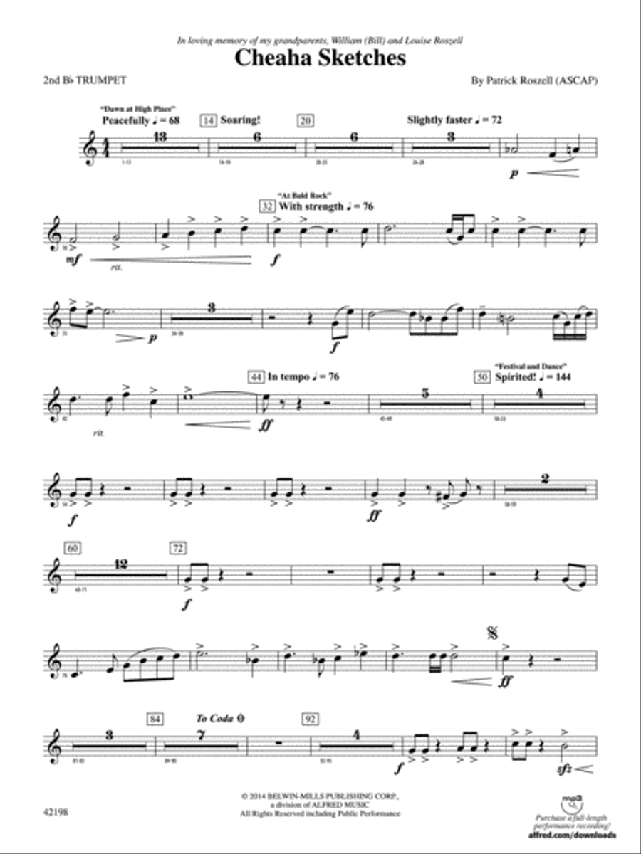 Cheaha Sketches: 2nd B-flat Trumpet Concert Band scores gallery preview page 1