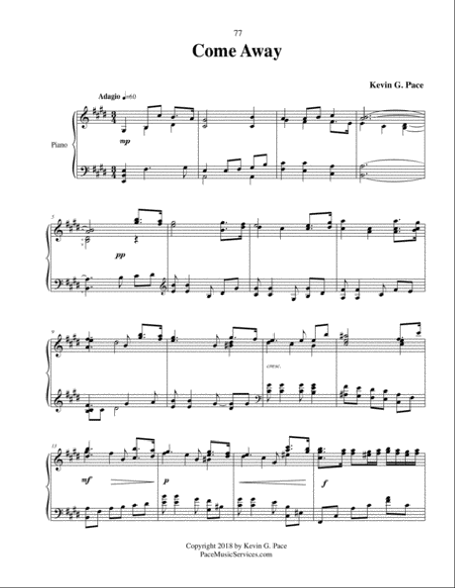 Come Away - original piano solo Piano Solo scores gallery preview page 2