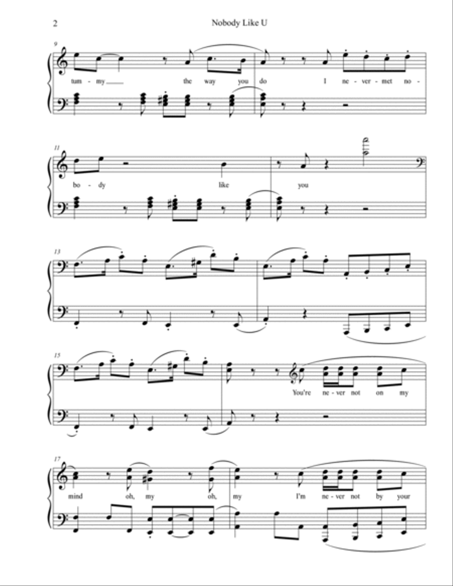 Nobody Like U Piano Solo scores gallery preview page 2