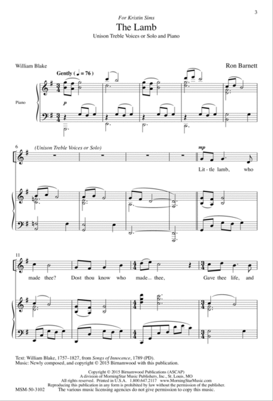 The Lamb Unison Choir scores gallery preview page 3