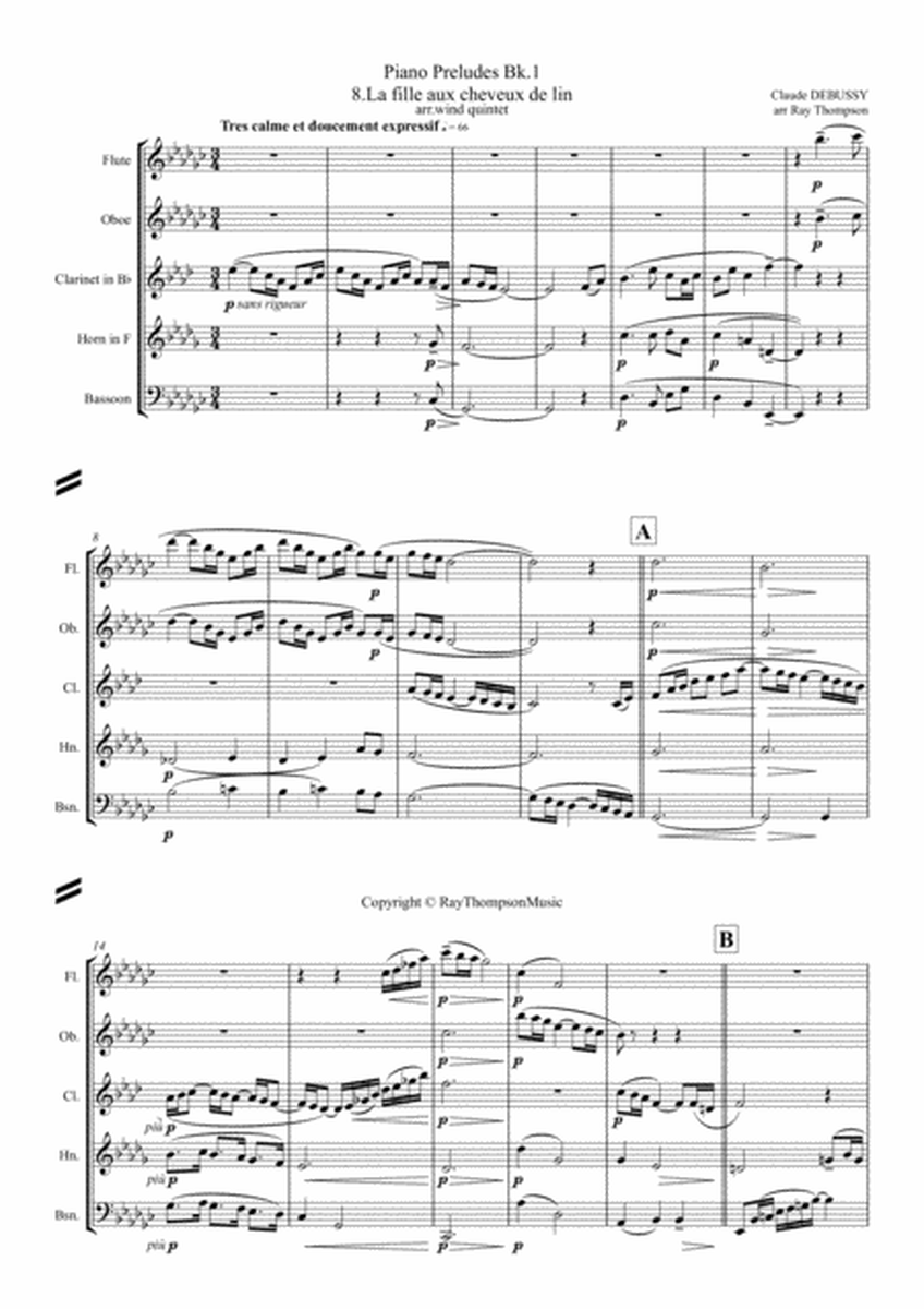Debussy: Piano Preludes Bk.1 No.8 "La fille aux cheveux de lin" - wind quintet image number null