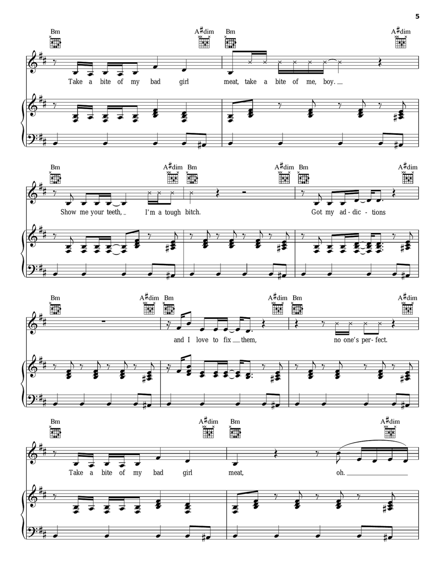 Teeth Piano, Vocal, Guitar scores gallery preview page 5