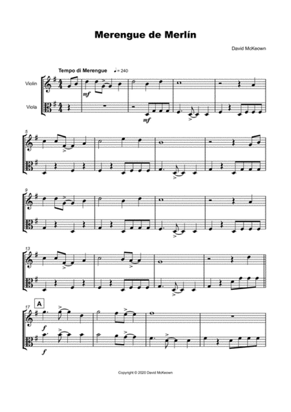 Merengue de Merlín, for Violin and Viola Duet