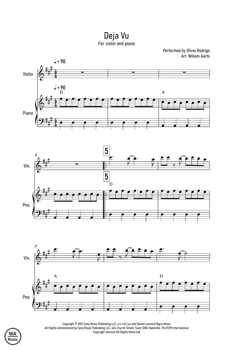 Deja Vu Violin Solo scores gallery preview page 1
