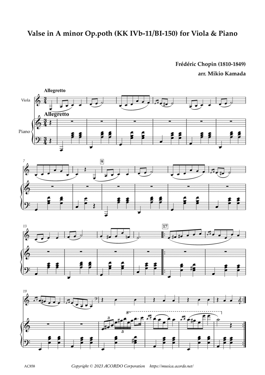 Valse in A minor Op.poth (KK IVb-11/BI-150) for Viola & Piano Viola scores gallery preview page 1