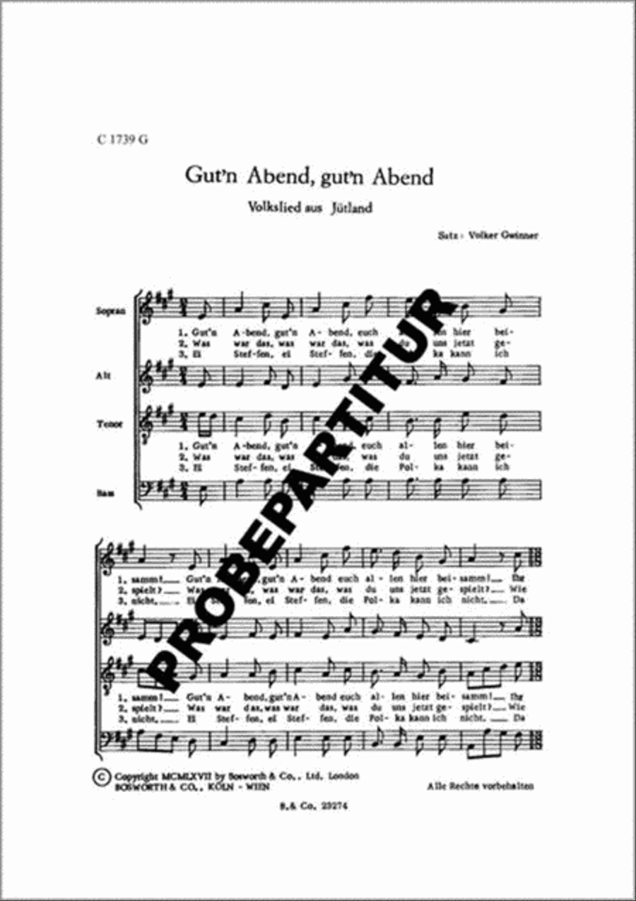 Gut'n Abend, gut'n Abend Mixed Choir scores gallery preview page 1