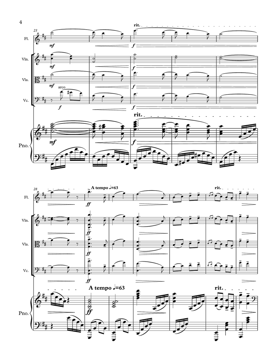 Intermezzo from the Opera Manon Lescaut (for flute, violin, viola, cello and piano) Small Ensemble scores gallery preview page 4