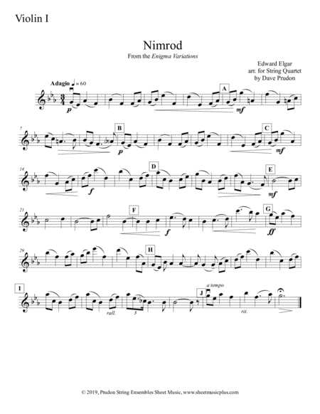 Elgar's Nimrod for String Quartet by Edward Elgar String Quartet - Digital Sheet Music