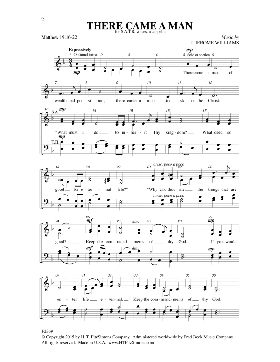 There Came a Man 4-Part scores gallery preview page 1