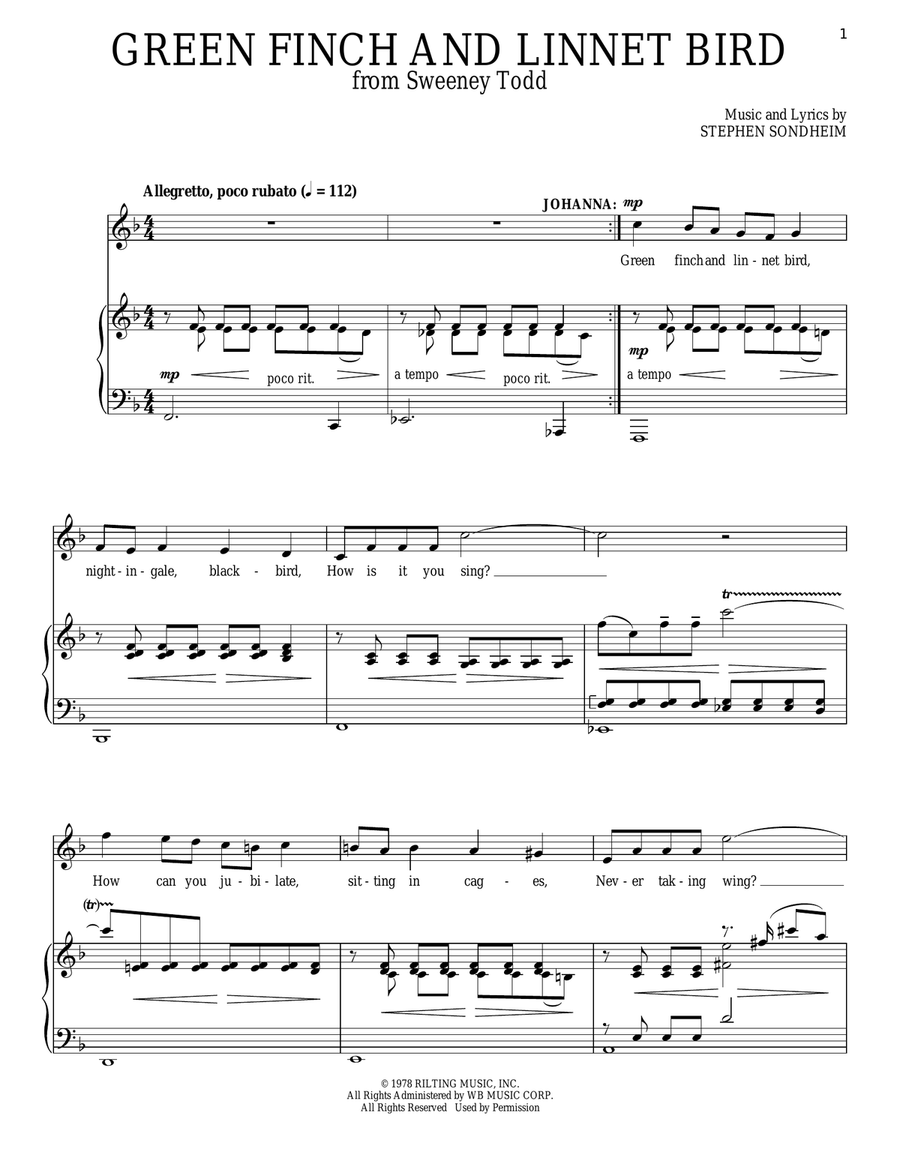 Green Finch And Linnet Bird Piano, Vocal scores gallery preview page 1