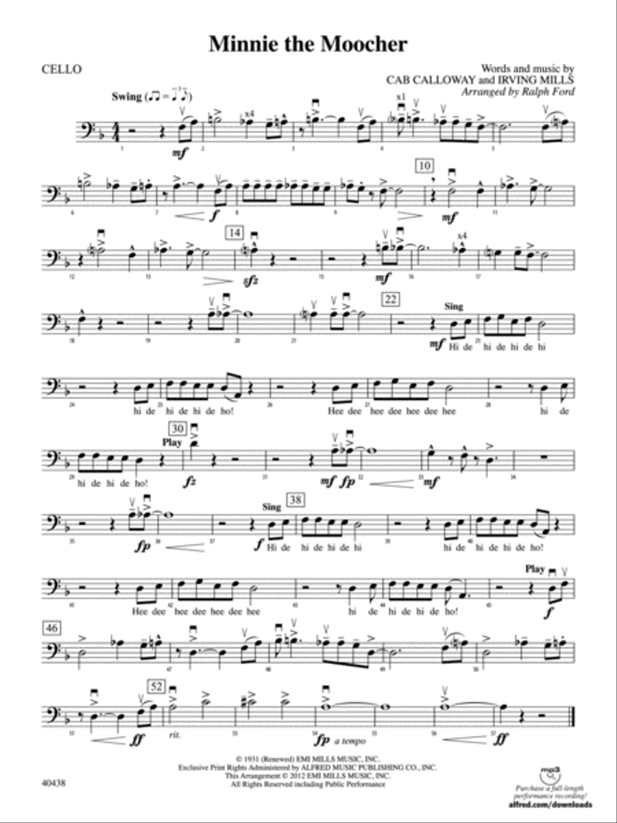 Minnie the Moocher: Cello Full Orchestra scores gallery preview page 1