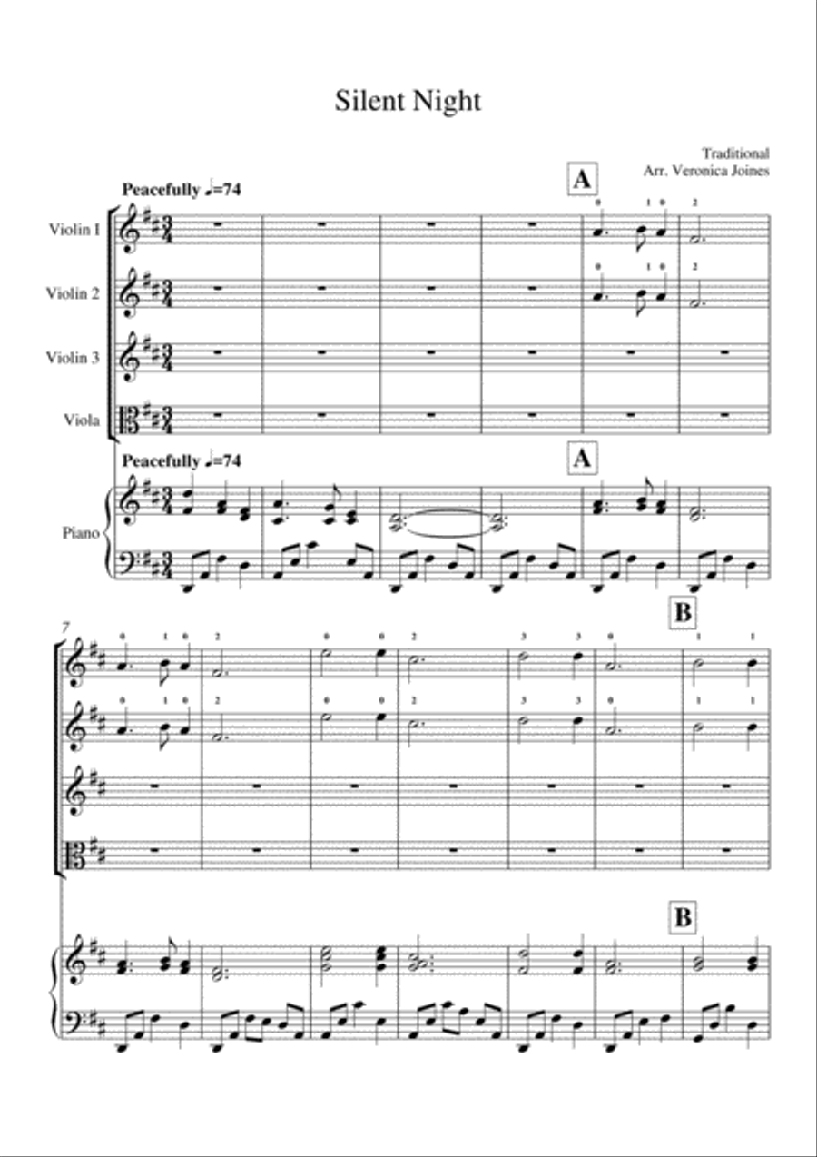 Silent Night-Beginning Violin Ensemble (optional Viola) String Duet scores gallery preview page 2
