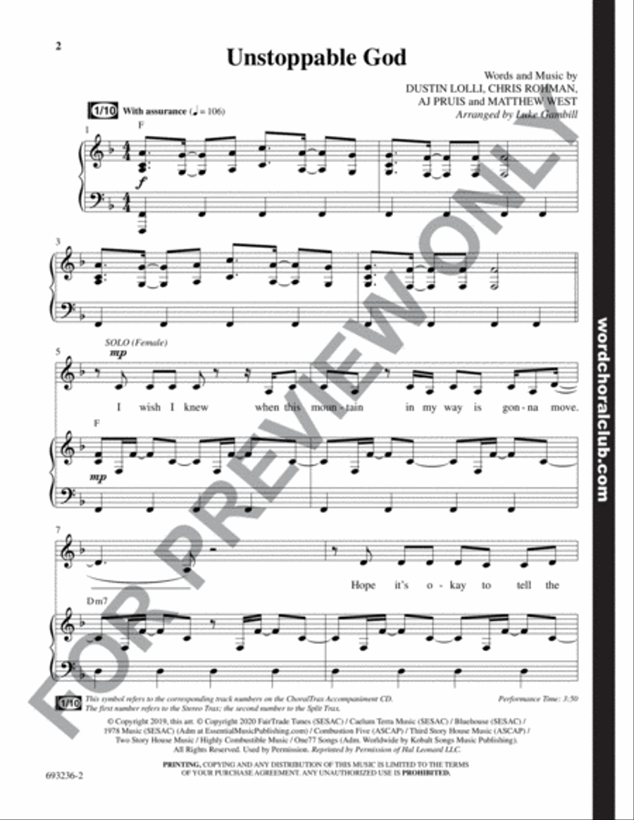 Unstoppable God - Anthem 4-Part scores gallery preview page 3