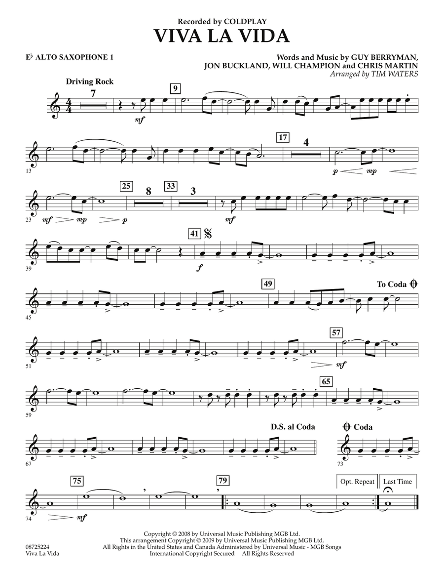 Viva La Vida - Eb Alto Saxophone 1 Concert Band scores gallery preview page 1