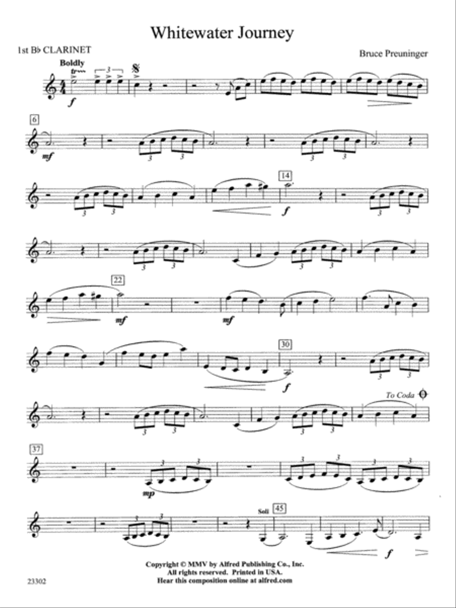 White Water Journey: 1st B-flat Clarinet Concert Band scores gallery preview page 1