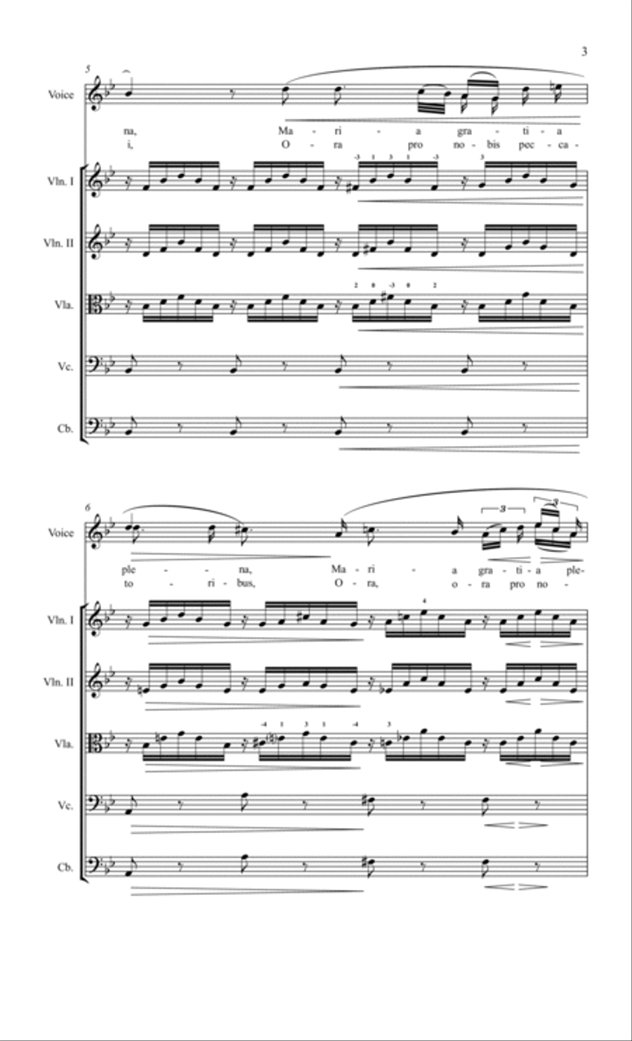 Ave Maria (Schubert) Key of Bb, for Voice with String Orchestra or String Quartet Accompaniment String Quartet scores gallery preview page 3