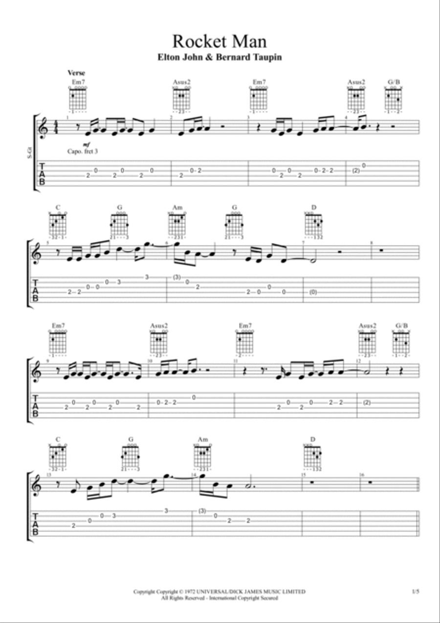Rocket Man (i Think It's Gonna Be A Long Long Time) Guitar Tablature scores gallery preview page 2