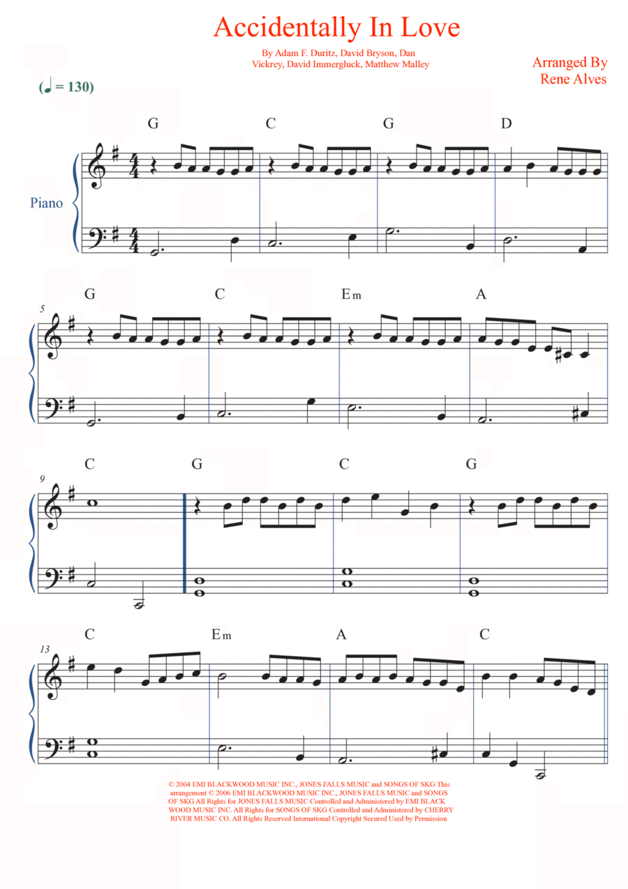 Accidentally In Love Accidentally In Love Easy Piano scores gallery preview page 1