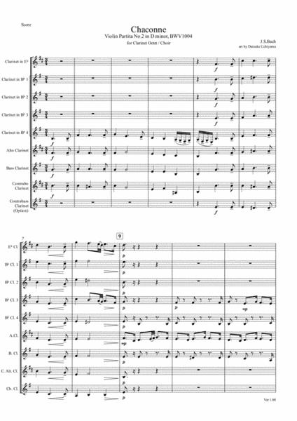 Bach Chaconne for Clarinet Octet / Choir