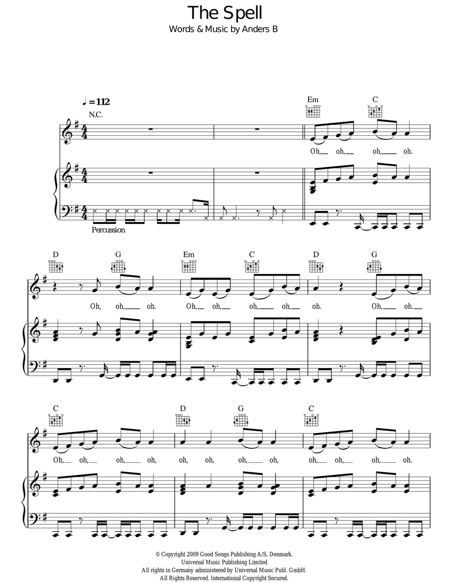 The Spell Piano, Vocal, Guitar scores gallery preview page 1