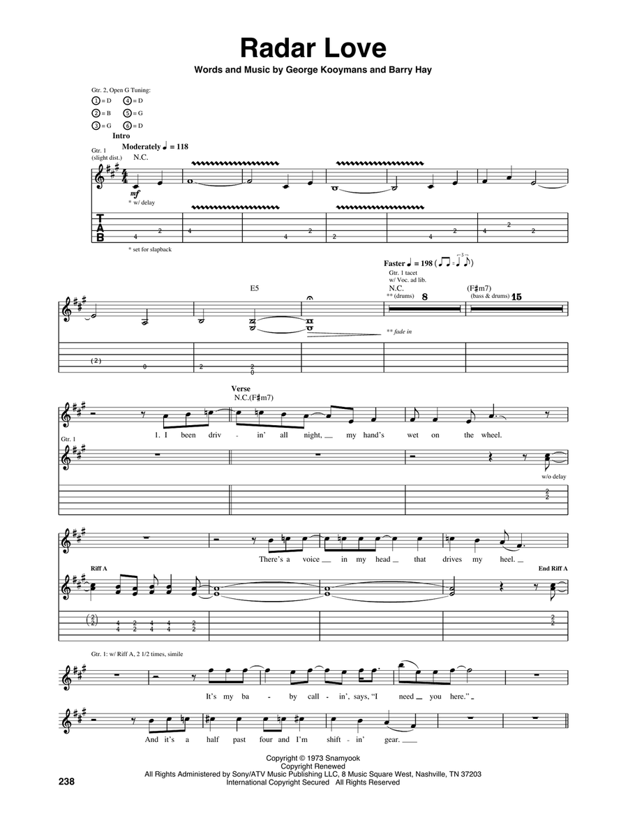 Radar Love Acoustic Guitar scores gallery preview page 1