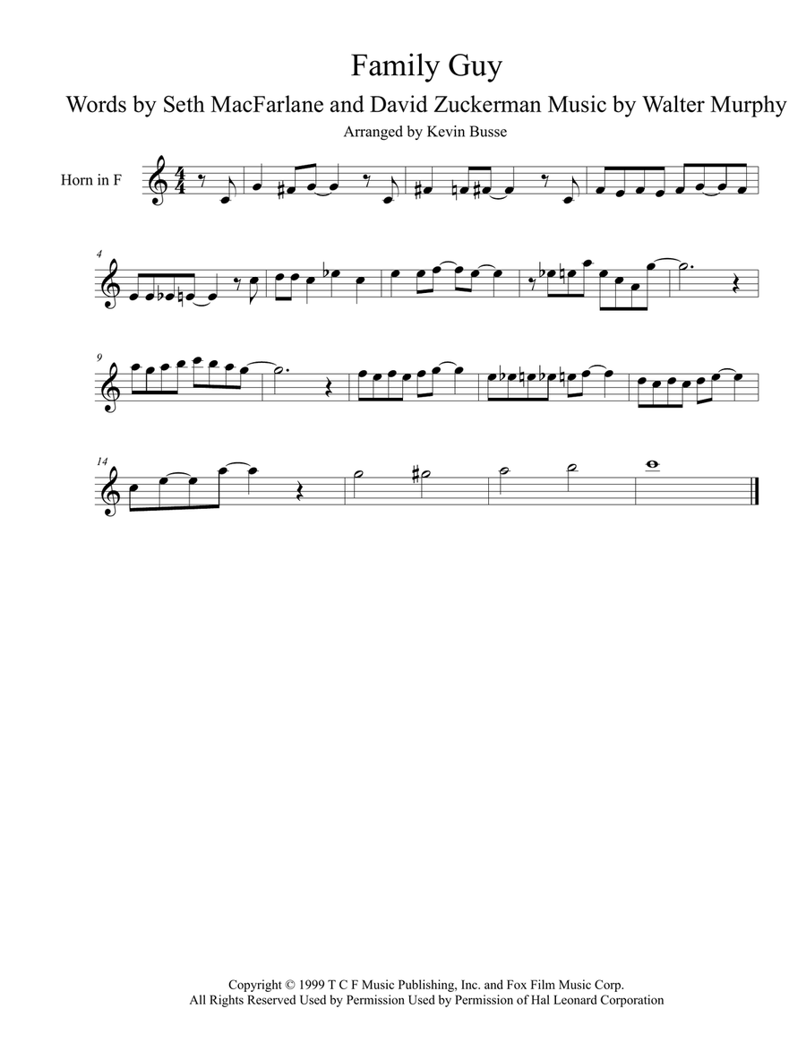 Theme From Family Guy Horn Solo scores gallery preview page 1