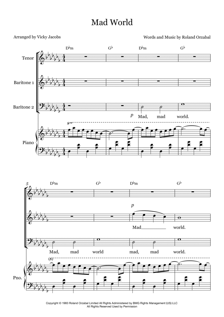 Mad World Mad World TTBB scores gallery preview page 1