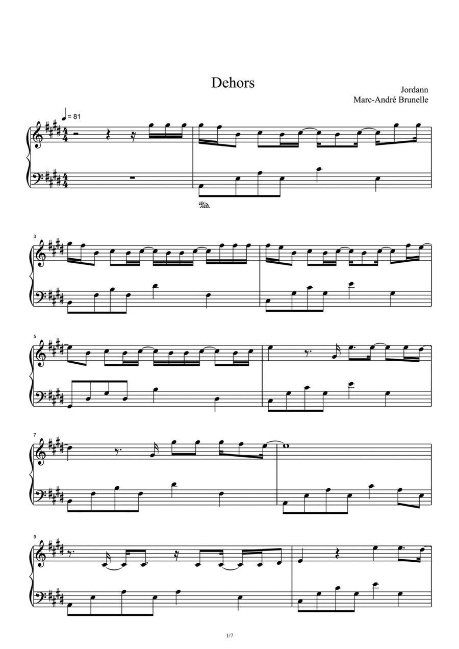 Dehors Piano Solo scores gallery preview page 1