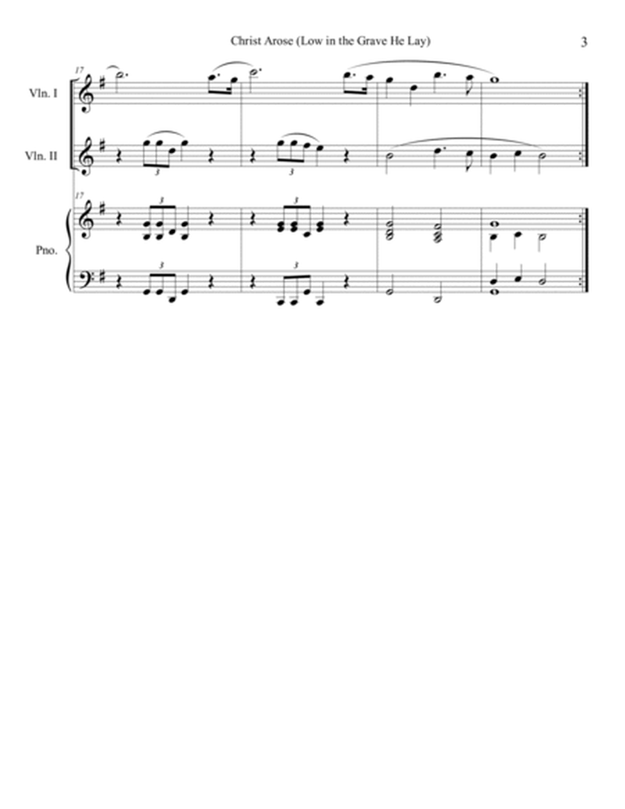Christ Arose (Low in the Grave He Lay) for violin duet with optional piano image number null