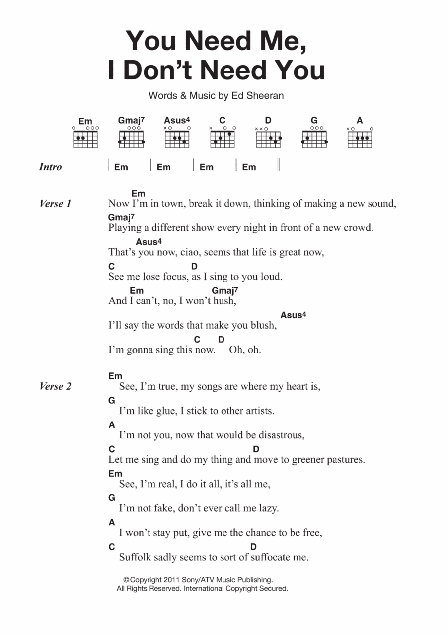 You Need Me, I Don't Need You Acoustic Guitar scores gallery preview page 1