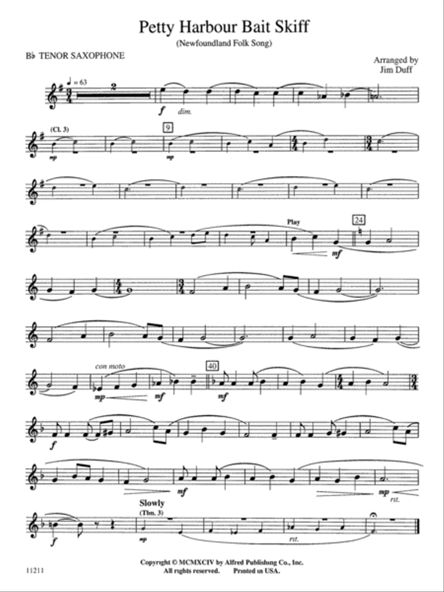 Petty Harbour Bait Skiff: B-flat Tenor Saxophone Concert Band scores gallery preview page 1