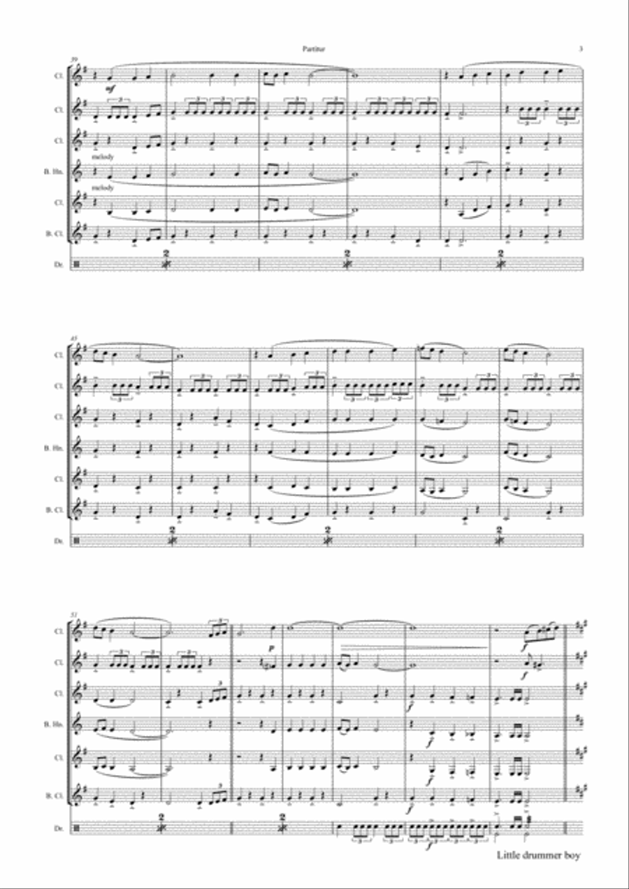 The Little Drummer Boy Clarinet Quintet scores gallery preview page 3