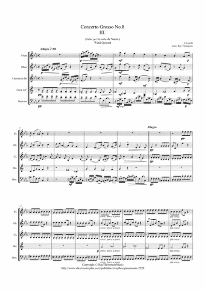 Corelli: Concerto Grosso Op.6 No.8 (Christmas Concerto) III (Adagio/Allegro/Adagio) - wind quintet image number null