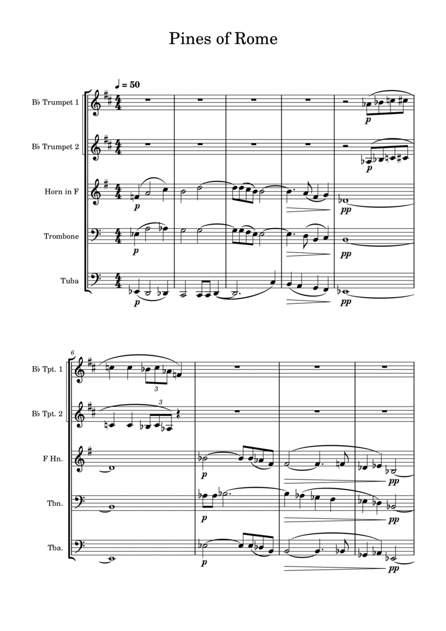 Pines of Rome - Respighi - Brass Quintet Brass Quintet scores gallery preview page 1