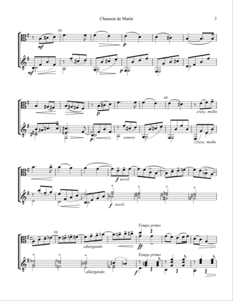Chanson de Matin Op. 15 for viola and guitar String Duet scores gallery preview page 3