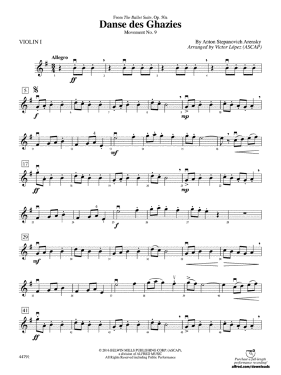 Danse des Ghazies: 1st Violin Full Orchestra scores gallery preview page 1