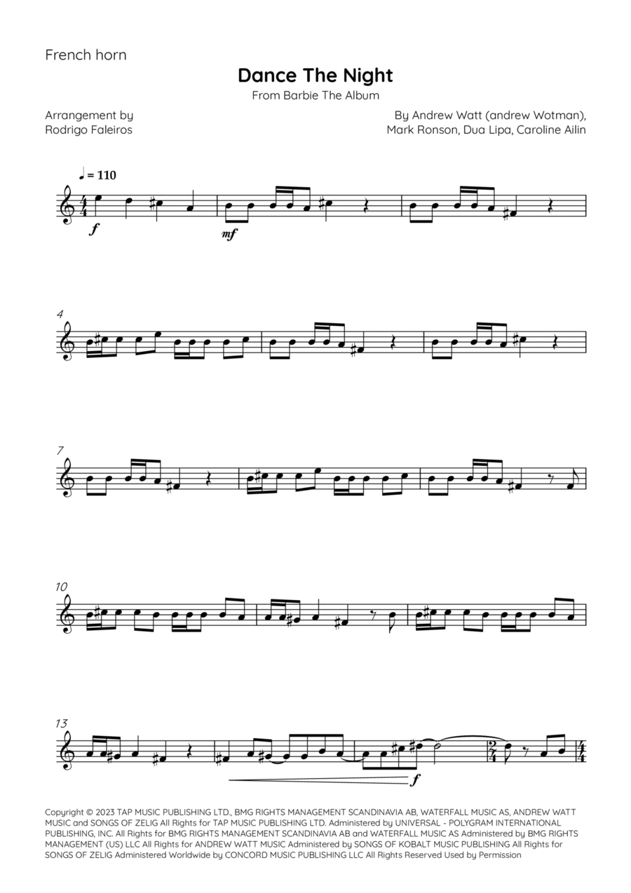 Dance The Night Dance The Night Horn Solo scores gallery preview page 1