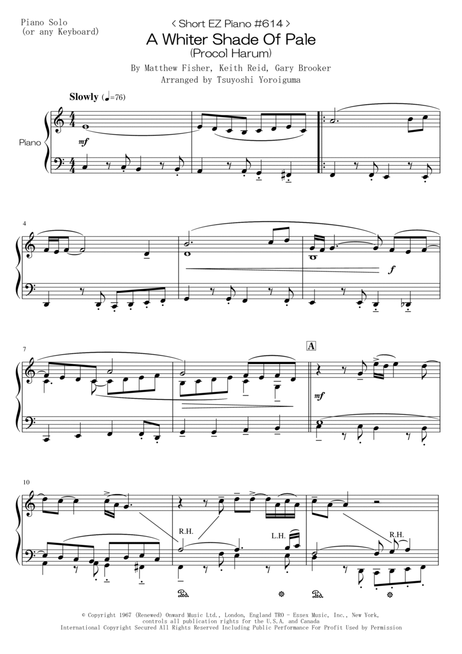 A Whiter Shade Of Pale Easy Piano scores gallery preview page 1