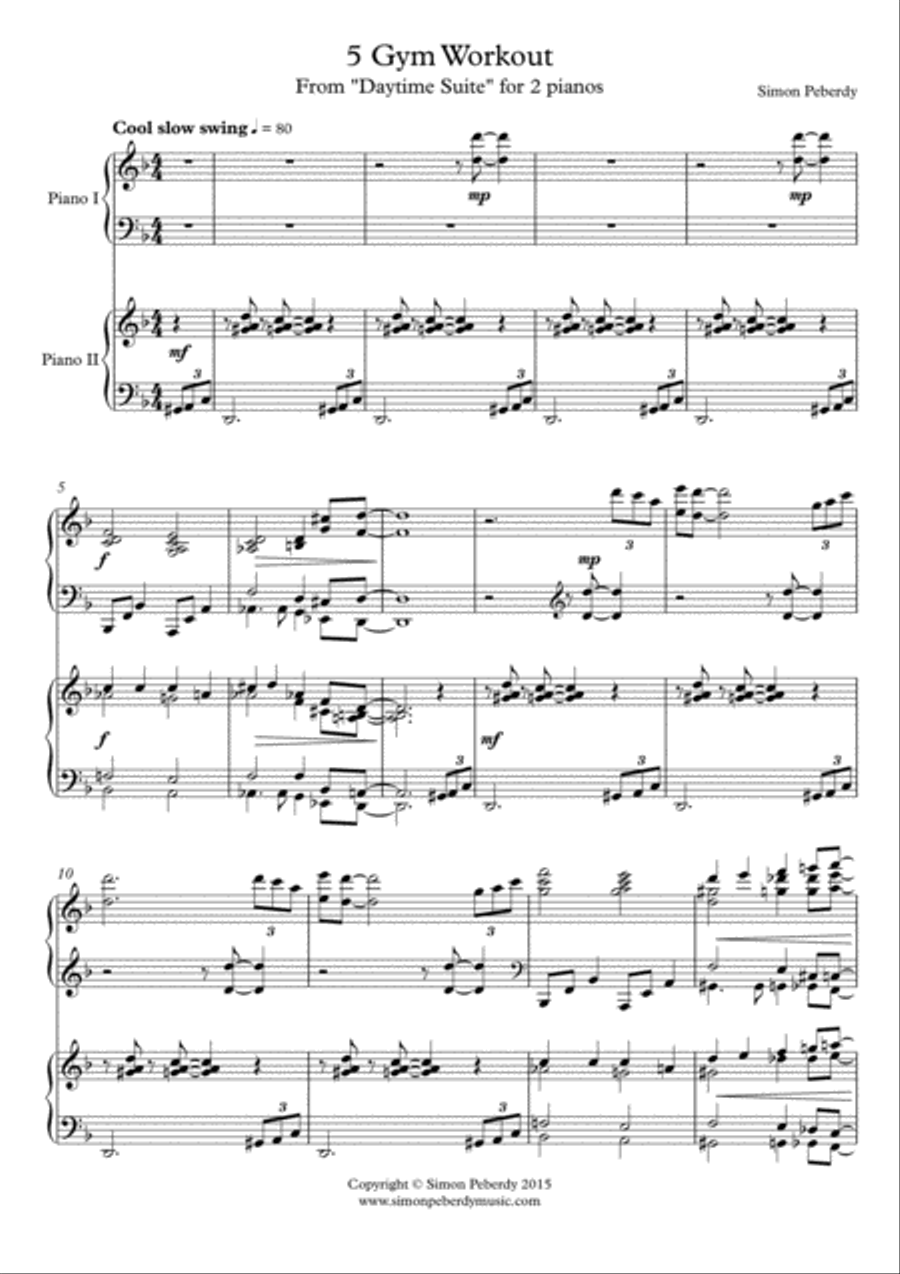 Gym Workout for 2 pianos, 4 hands by Simon Peberdy, from Daytime Suite 2 Pianos, 4-Hands scores gallery preview page 2