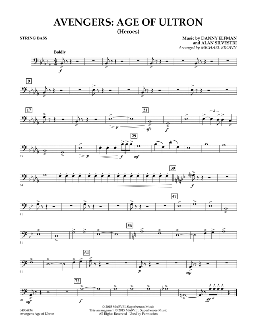 Avengers: The Age of Ultron (Main Theme) - String Bass Concert Band scores gallery preview page 1