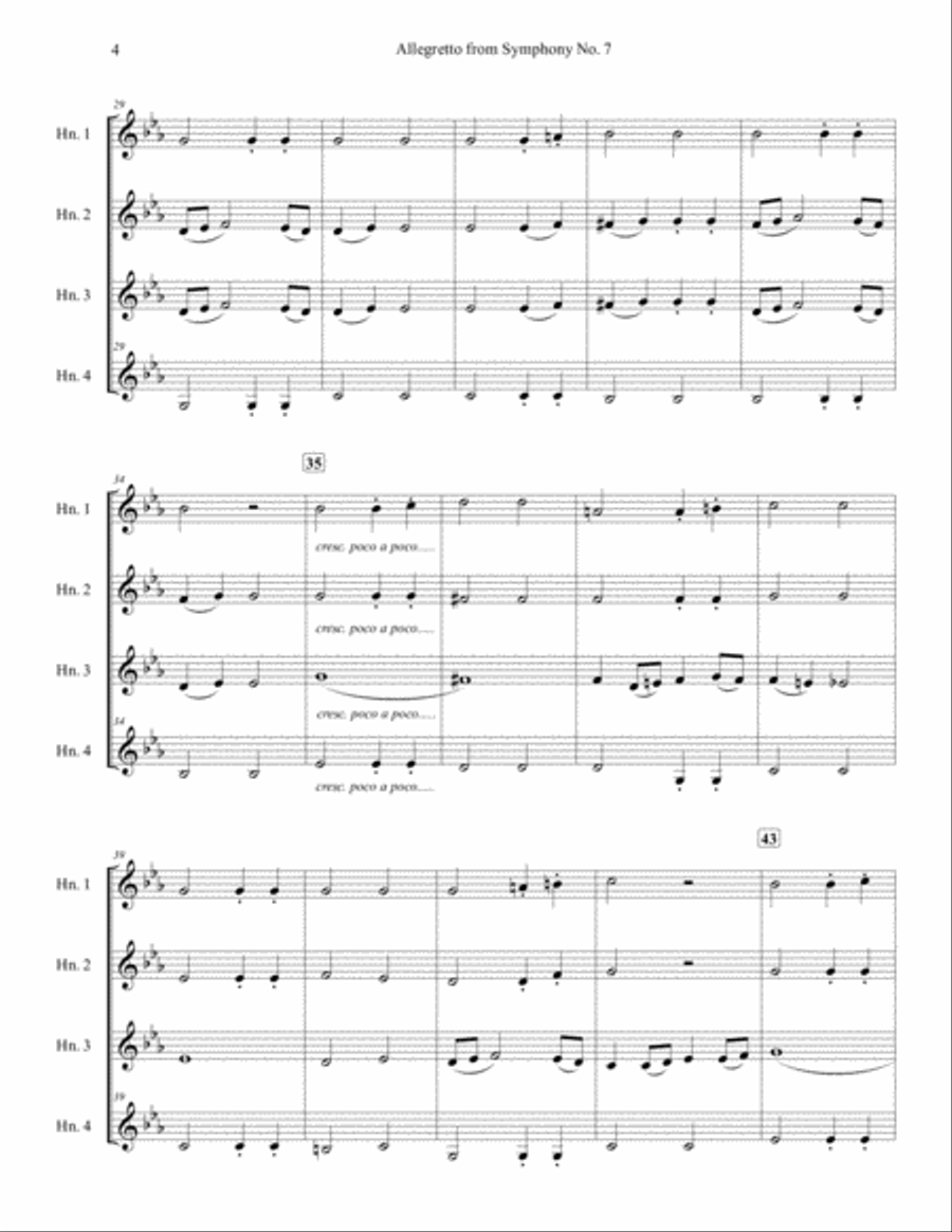 Allegretto from Symphony No. 7 for French Horn Quartet French Horn Quartet scores gallery preview page 4